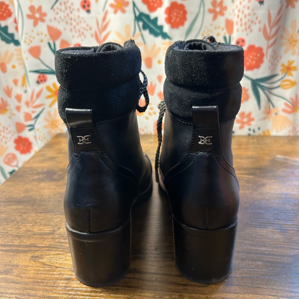 Sam Edelman Manchester Boots Black Wool Details Women’s 9.5 Lace Up Block Heel - Picture 4 of 8
